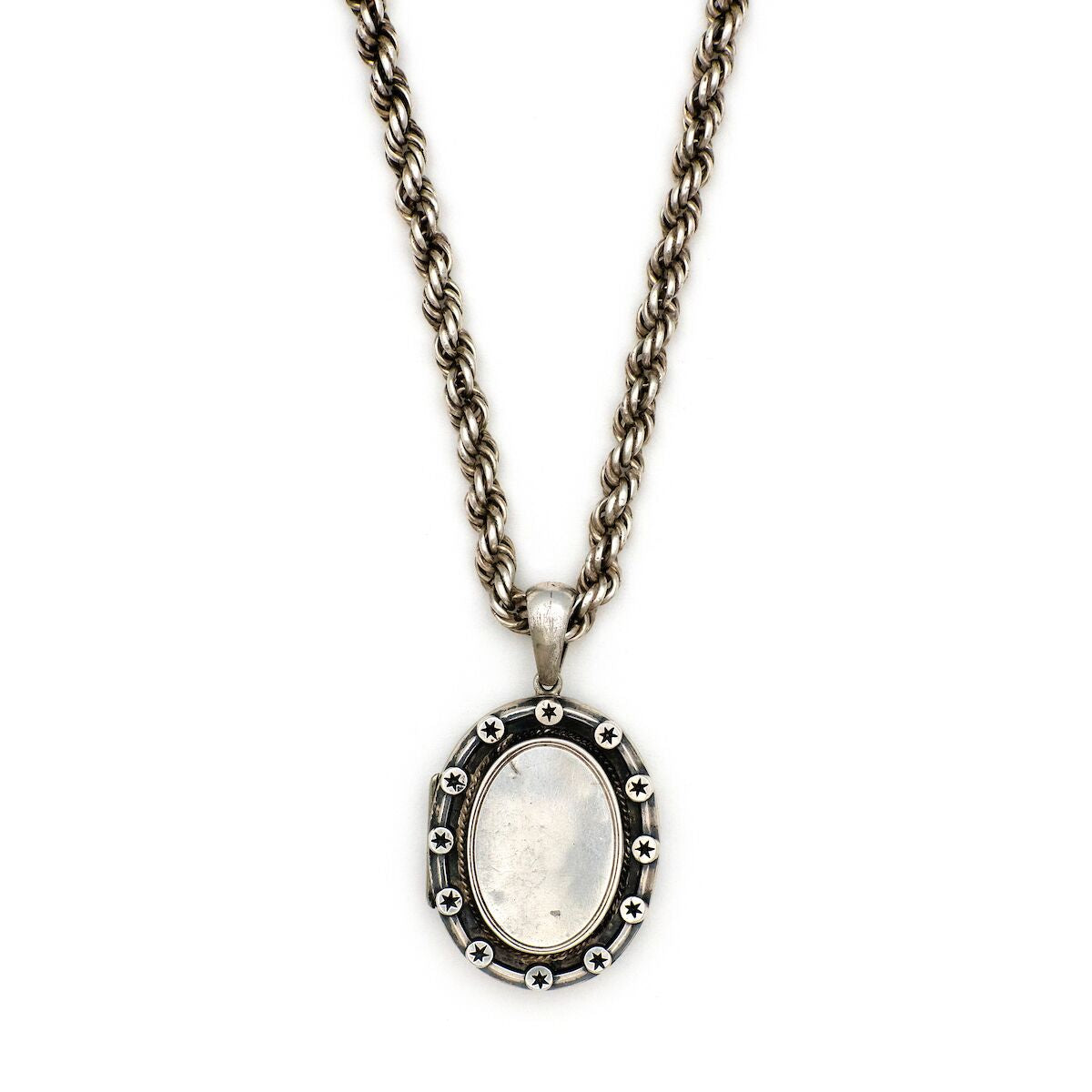 Sterling Silver Oval Stars Locket