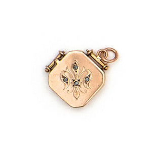12K Rose Gold Diamond Fleur-de-lis Antique Locket