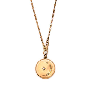 Crescent Pearl and Diamond Star Locket