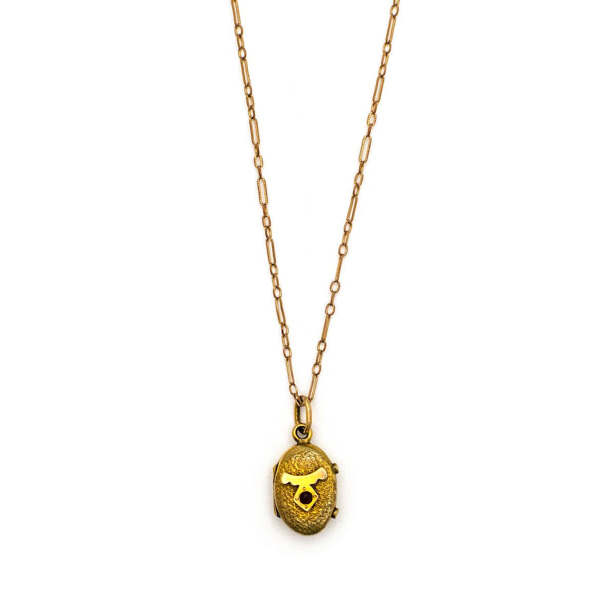 Tiny Oval Garnet Locket