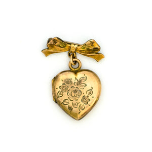 Victorian Bow & Heart Locket Brooch