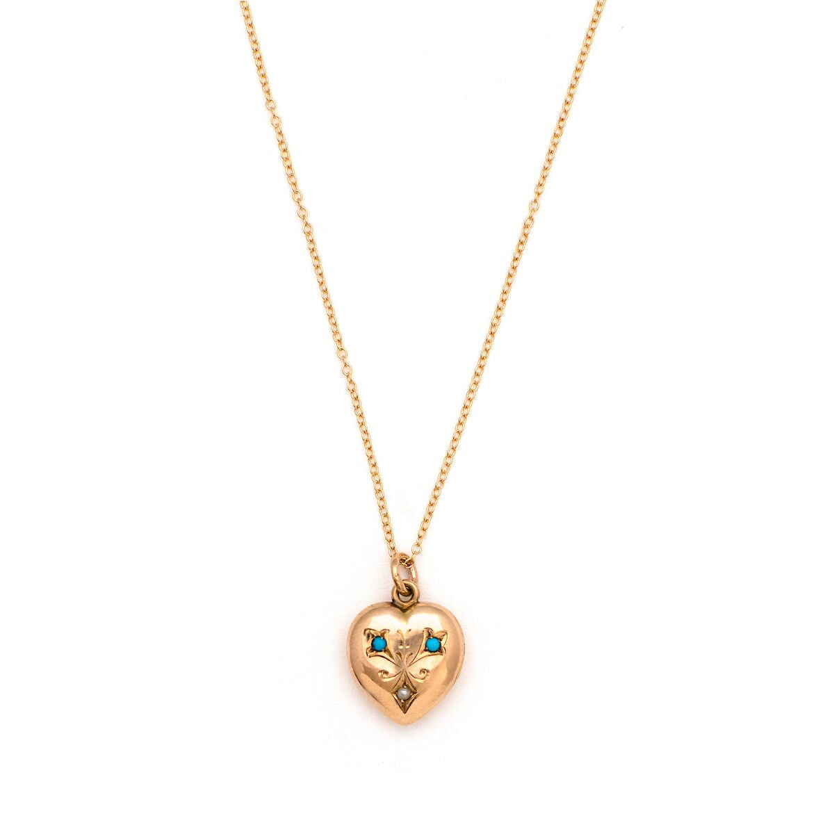 14K Gold Turquoise & Pearl Heart Locket