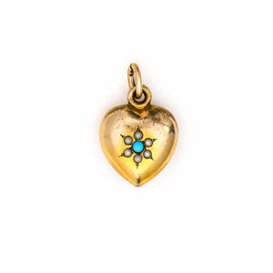 Turquoise & Pearl Snowflake Heart Charm