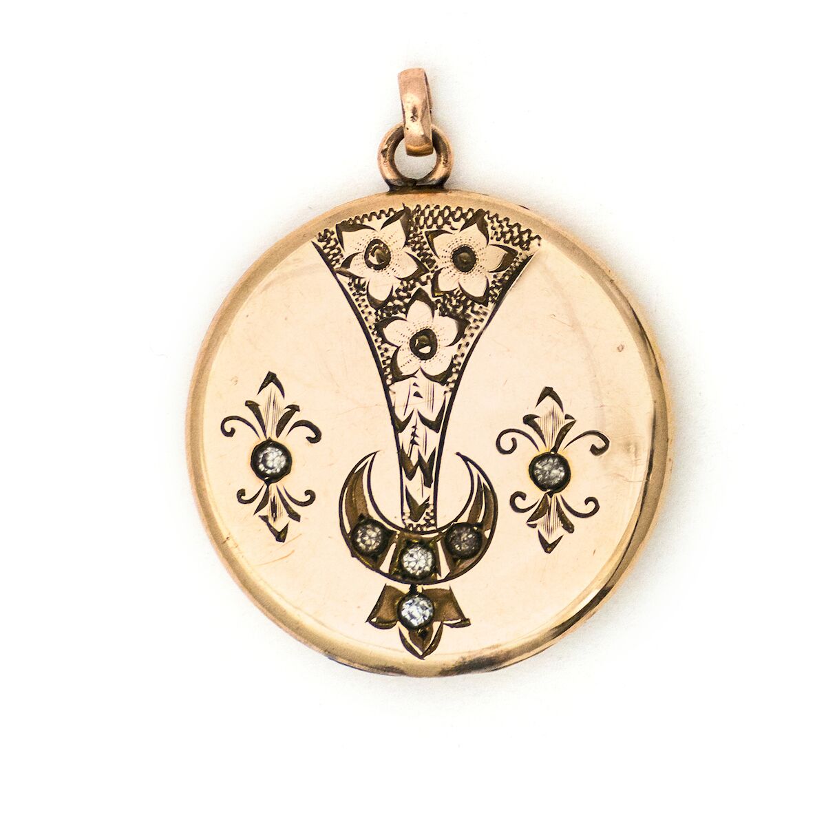 Crescent Horn & Flowers Locket