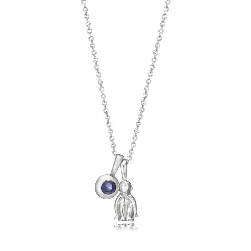 Sterling Silver Year of Monkey Charm Necklace with Iolite Moon Birthstone Charm